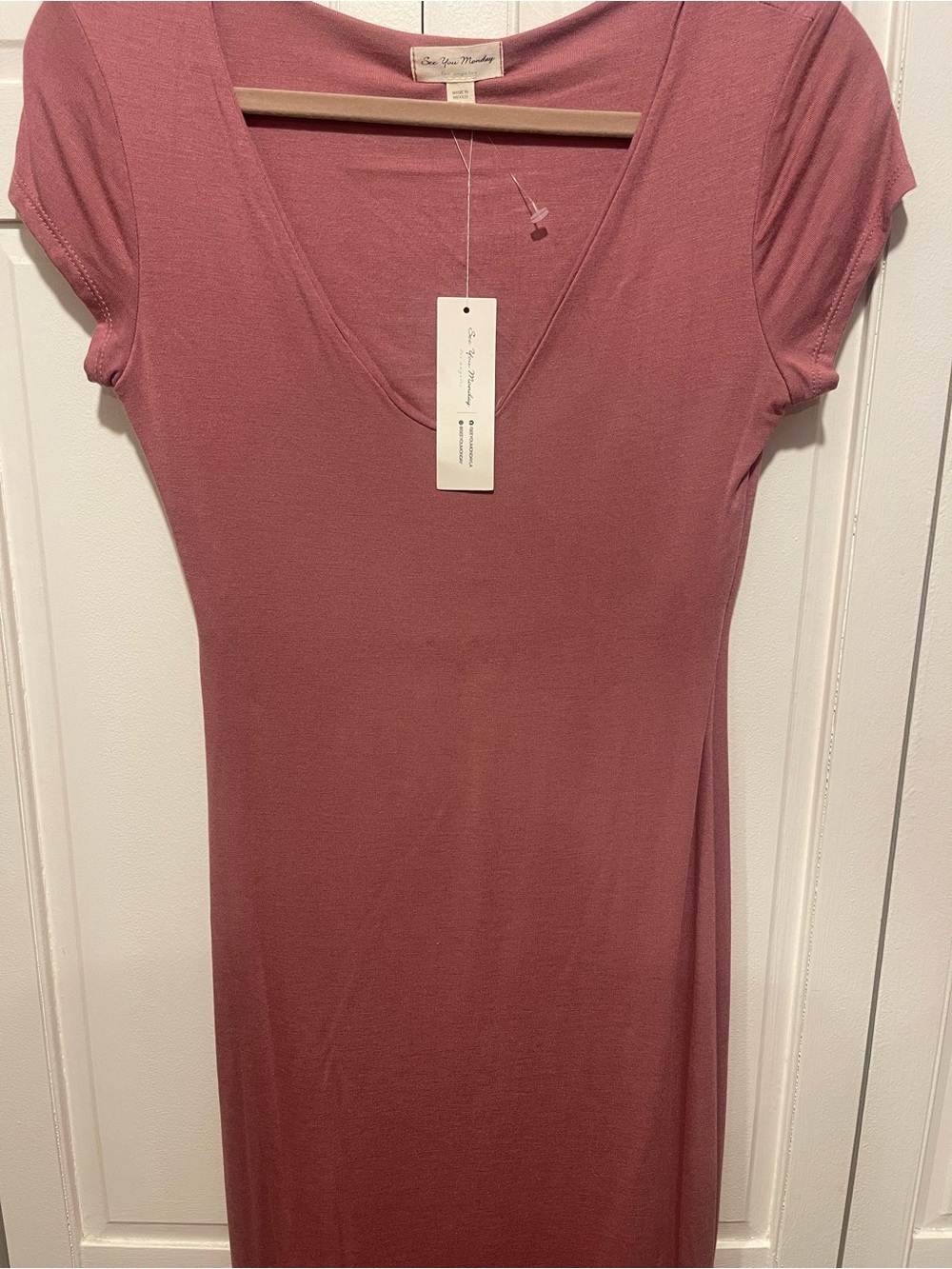 See You Monday Dusty Rose V-Neck Short Sleeve Maxi Dress